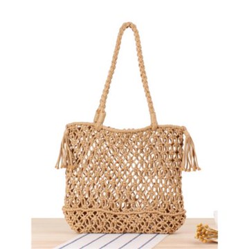 店長推薦新款ins單肩編織包潮女森系草編包度手工棉繩網兜沙灘包