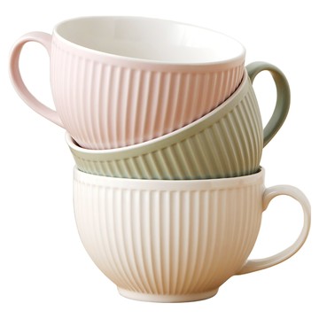 French Living 羅紋麥片馬克杯 3件組  1組  粉色、綠色、白色