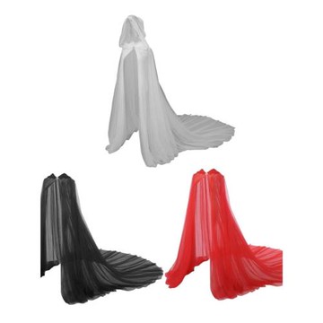 萬圣節網紗連帽披風cos吸血鬼新娘黑色斗篷長拖尾舞臺演出裝披肩