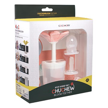 COCONORY 4合一套組 花朵造型固齒器+副食品網袋+矽膠牙刷+水杯  粉色  1組