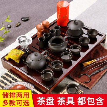 茶具套裝整套陶瓷青花功夫茶具柯木簡約茶盤茶海家用白瓷茶臺套裝