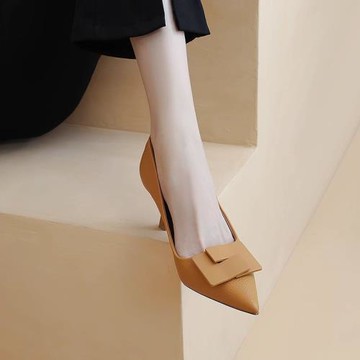 WANSSENY軟皮不磨腳高跟鞋女細跟2024新款氣質法式尖頭配裙子單鞋