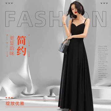 黑色晚禮服2025新款抹胸吊帶年會影樓藝考演出宴會質感小禮服