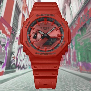 CASIO 卡西歐 G-SHOCK 大膽鮮豔 紅黑配色 八角形雙顯錶 送禮 禮物 推薦 GA-2100RRB-4A