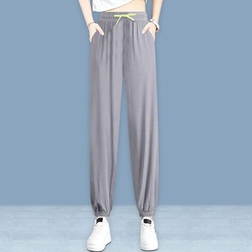 哈倫燈籠褲女 長褲 休閑褲 褲子 運動褲女夏季薄款冰絲束腳休閒褲韓版大碼顯瘦闊腿哈倫燈籠褲爆款