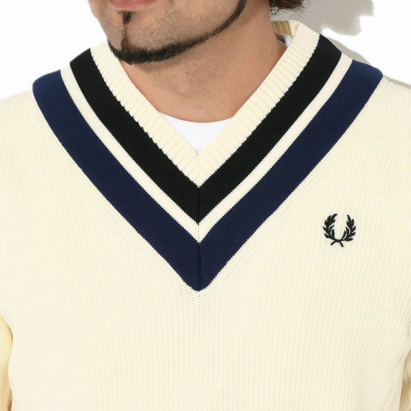 フレッドペリー セーター FRED PERRY メンズ ストライプド Vネック