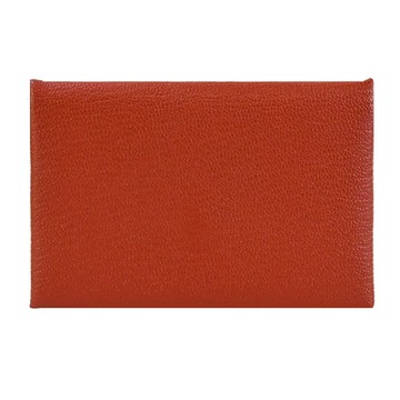 Hermes 愛馬仕經典Calvi系列羊皮釦式名片/零錢包(36磚紅)