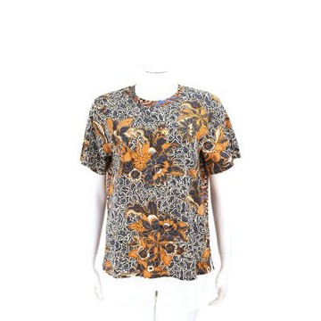 Max Mara-WEEKEND WKDBUSSOLA 植物圖騰圓領深藍純棉短袖TEE T恤