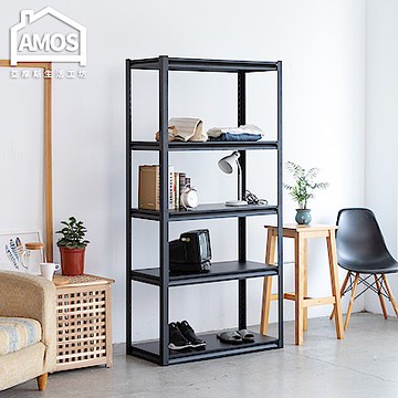Amos-黑金剛免螺絲超穩固鐵板五層角鋼層架