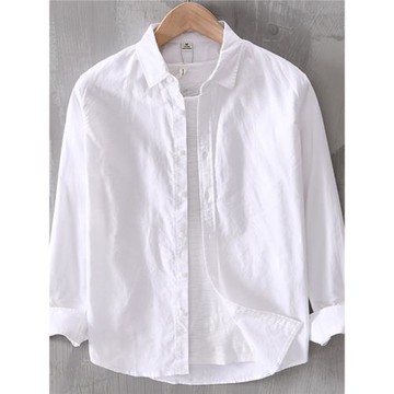 基礎白襯衫男長袖純棉休閑寬松潮流百搭春秋上衣外穿全棉襯衣不透