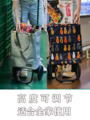 折疊購物車菜籃車HSXBB新款伸縮拉桿購物車小型便攜輕便買菜小拉車可折疊拖車家用 99購物節