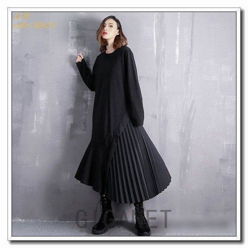 ハーフプリーツ切替マキシ丈ワンピースゴシックロングワンピ黒モード系レディース 通販 Lineポイント最大get Lineショッピング
