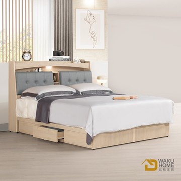 WAKUHOME 瓦酷家具Elvis輕奢時尚6尺被櫥式雙人床組(附三抽&LED燈)-寬181.5x深213X高108cm