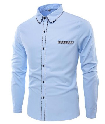 FINDSENSE Z1 日系 流行 男 時尚 大碼 翻領 純色 包邊 長袖襯衫 長袖T恤 上衣