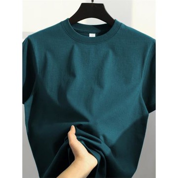 孔雀藍300g重磅純棉短袖T恤男女夏季寬松休閑美式復古墨綠色半袖