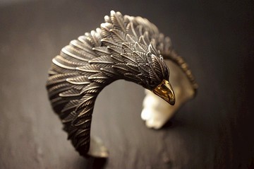 925 纯銀麻鷹手鈪 ( 蝕黑+9K鷹咀) - 手作 (MW B1033)