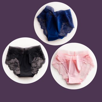 人手多色 3條裝無痕女士內褲女純棉襠中腰性感蕾絲三角女式短褲頭