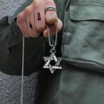 項鏈男潮六芒星嘻哈男生韓版個性毛衣鏈軍牌配飾男士吊墜鈦鋼掛件