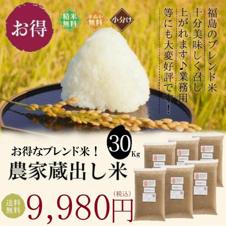 新米入り 米 お米 30kg  農家蔵出し米  玄米 ブレンド米 セール 無洗米 送料無料 大粒 5kg×6