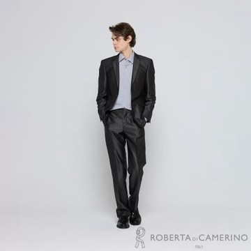 【ROBERTA 諾貝達】男裝 黑灰色西裝褲-平口修身版型-台灣製