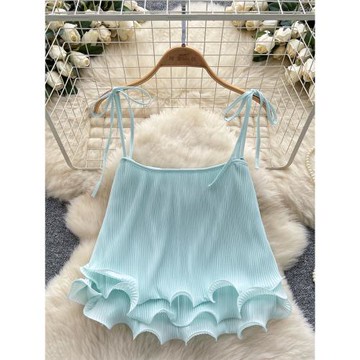 甜妹元氣滿滿吊帶背心女夏季荷葉邊寬松短款小眾設計輕奢絕美上衣