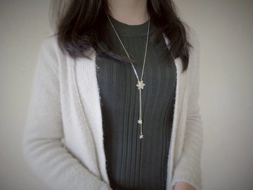 聖誕星星雪花 - Y字項鍊 | 925純銀 長鏈 細鍊 手作銀飾 聖誕節