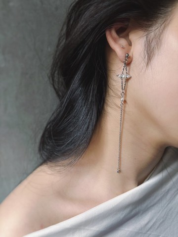 公主菱格(白珍珠)  不鏽鋼珍珠耳環 長耳環