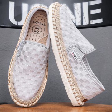 Taroko 格子網面圓頭草編平底漁夫休閒鞋(3色可選)