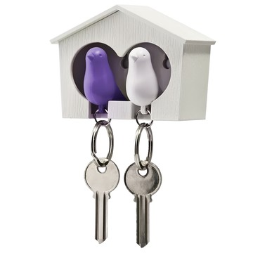 QUALy Duo Sparrow Keyring-Key Ring Holder 雀兒愛巢 QL10124-WH-WH-PU  白屋 + 白鳥 + 紫鳥  1組