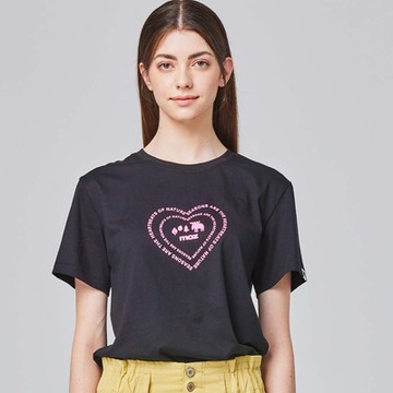 moz瑞典 心心相印駝鹿 舒適柔棉 100%純棉短T-萬年黑(亞洲版)女款