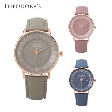 【THEODORA'S】Aurora 太陽能真皮手錶 莫蘭迪色-月桂綠 / 青石藍 / 珊瑚粉【希奧朵拉】女錶 氣質女錶