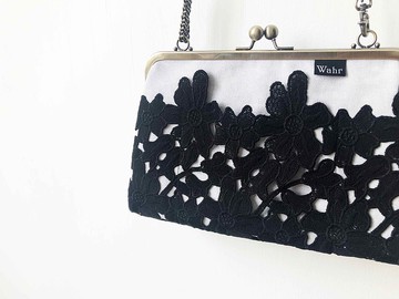 淺灰與黑蕾絲 方型口金包 手拿包 化妝包 肩背包 隨身包