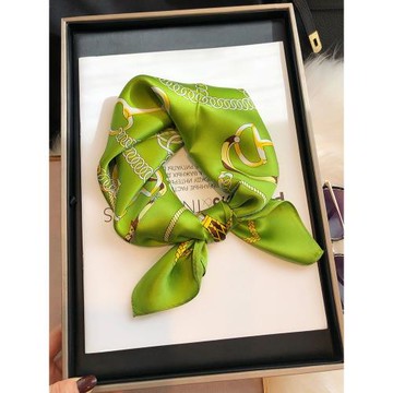 綠色真絲絲巾小方巾女100%桑蠶絲小絲巾發帶春夏款百搭時尚小領巾