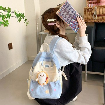 熱賣💡書包ins風小衆拼色可愛百搭雙肩包多巴胺輕便學生韓系雙肩包单肩包 背包  雙肩包 斜挎包 書包包 通勤包单