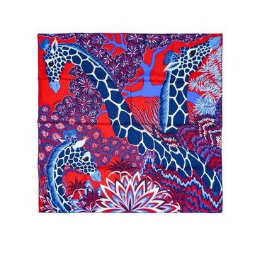 Hermes The Three Graces 長頸鹿圖驣圖驣絲巾/方巾-90cm(紅/白/藍)