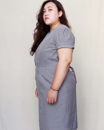 南瓜Vintage。Rose Tiara 海軍藍 條紋 綁帶 洋裝 大尺碼