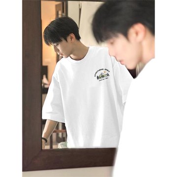 夏季潮流港風百搭純棉短袖t恤男ins潮牌高街寬松設計感小眾體恤衫