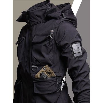 沖鋒衣男秋冬季加絨防風連帽登山服美式復古機能工裝夾克外套裝