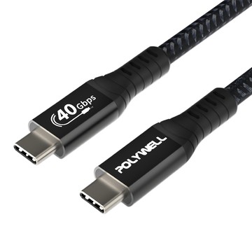 POLYWELL 寶利威爾 USB 4.0 Type-C To C 編織線  0.8m  黑色  1條