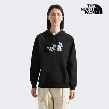 【The North Face 官方旗艦】 北面女款黑色蝴蝶LOGO印花長袖帽T｜8F0EJK3