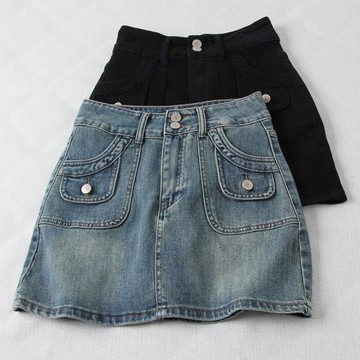 顯腿長！復古辣妹高腰顯瘦牛仔短裙女春夏季新款帶內襯a字包臀裙