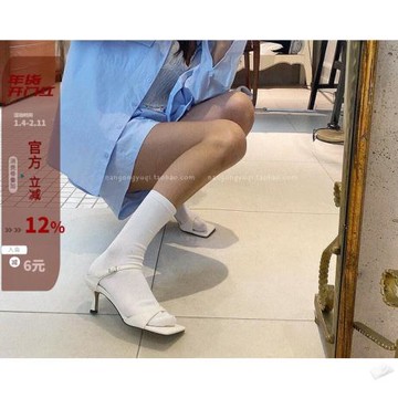 現韓國東大門女鞋22夏ins氣質簡約法式方頭露趾細帶小貓跟一字拖