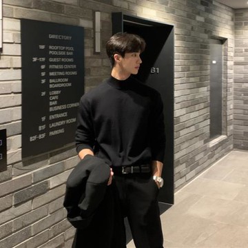 新款毛衣男圓領秋冬寬松韓版黑色加厚針織衫男士潮流半高領打底衫