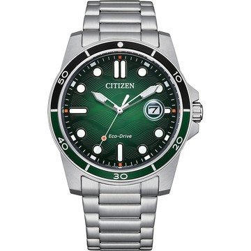 CITIZEN 光動能水波紋手錶 開學新裝備-綠面 AW1811-82X