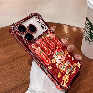 順風順水順財神 氣囊防摔殼 閃粉高顏 適用蘋果iPhone 17 16 15 14 13 12 Pro Max 手機殼