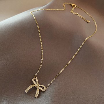 年新品輕奢小眾蝴蝶結項鏈女鎖骨鏈精致設計感簡約脖頸鏈