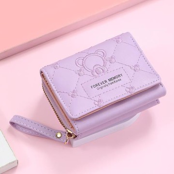 潮牌真皮刺繡小包包學生卡包2025新款女生可愛短款錢夾卡通零錢包