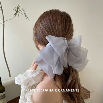 仙氣滿滿~后腦勺超大蝴蝶結夾子頭飾發夾女夏天歐根紗高級感發卡