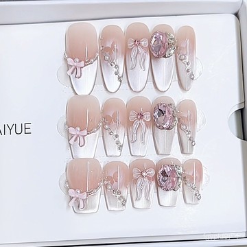 🥰可可新品🥰奈姿 純手工光療穿戴甲甜膩夏季批髮成品重複使用可拆卸美甲貼片手工穿戴甲顯白美甲片新年穿戴甲高級感穿戴甲 JK