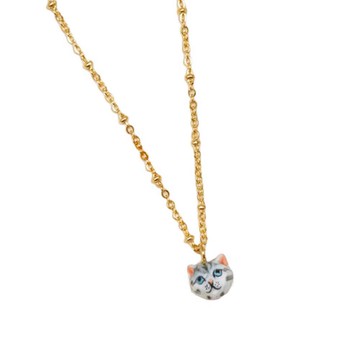 Nach Bijoux 法國手工 虎斑貓貓頭項鍊 灰色